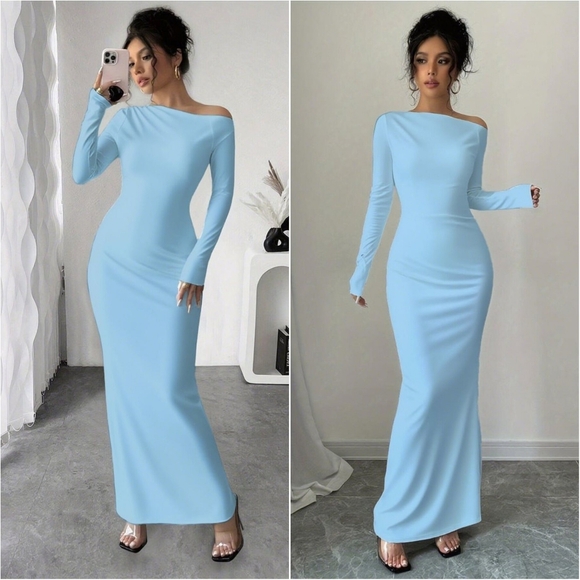 Harmony In Nature Dresses & Skirts - Neriah One-Shoulder Maxi Dress - Sky Blue